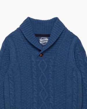 Finn Shawl Collar Sweater in Denim Blue Marl