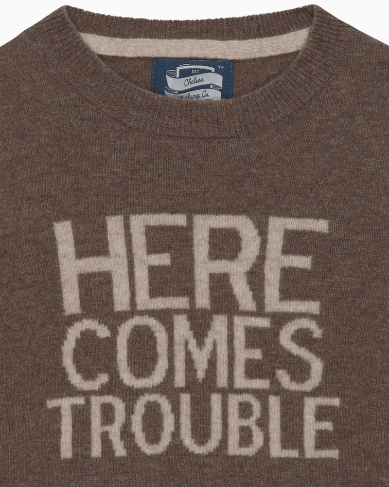 Chelsea Clothing Company Shirt Here Comes Trouble Jumper in Brown Marl