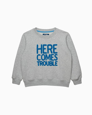Chelsea Clothing Company Sweatshirt Here Comes Trouble Sweatshirt in Grey Marl