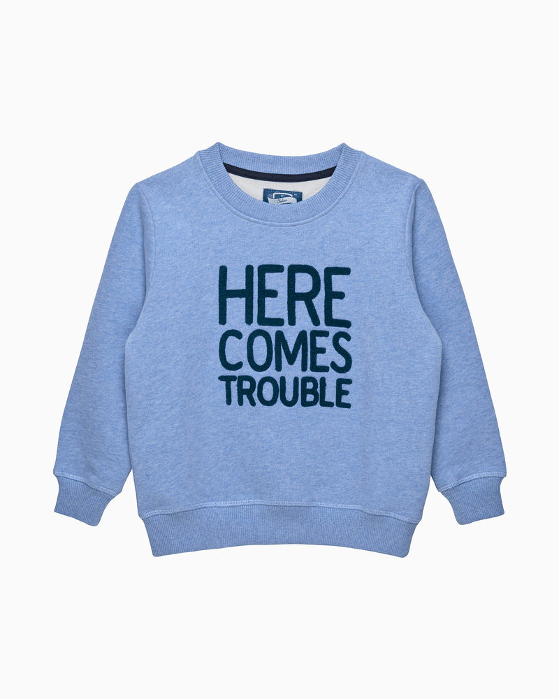 Here Comes Trouble Sweatshirt in Pale Blue Marl