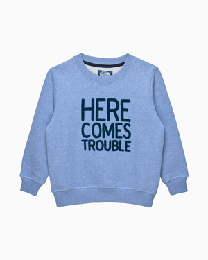 Here Comes Trouble Sweatshirt in Pale Blue Marl