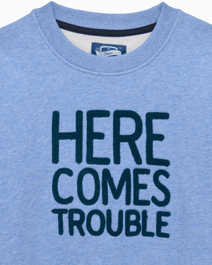 Here Comes Trouble Sweatshirt in Pale Blue Marl