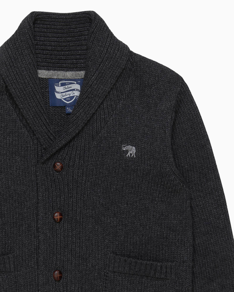 Stanley Shawl Collar Cardigan in Charcoal