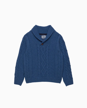 Finn Shawl Collar Sweater in Denim Blue Marl