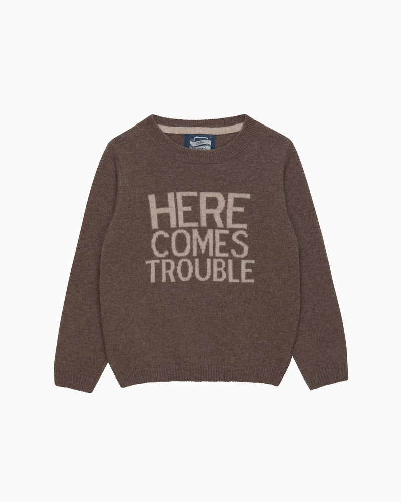 Chelsea Clothing Company Shirt Here Comes Trouble Jumper in Brown Marl