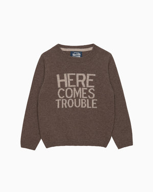 Chelsea Clothing Company Shirt Here Comes Trouble Jumper in Brown Marl