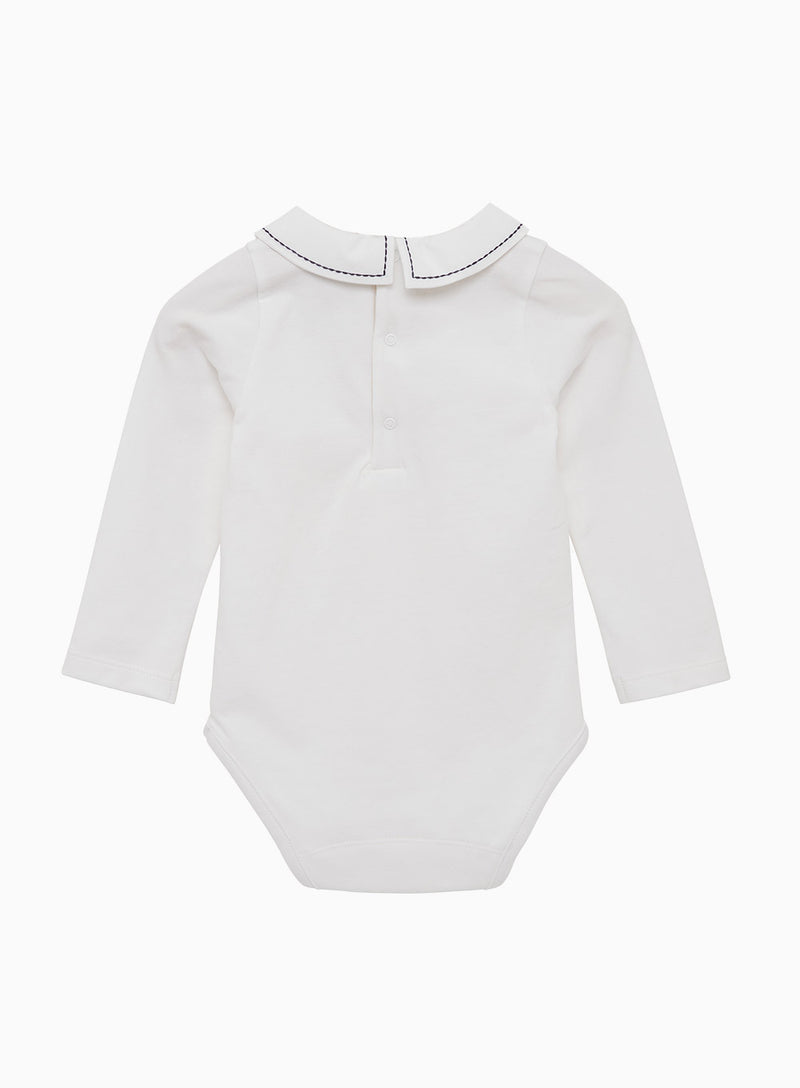 Baby Long Sleeved Monty Stitched Bodysuit in White/Navy