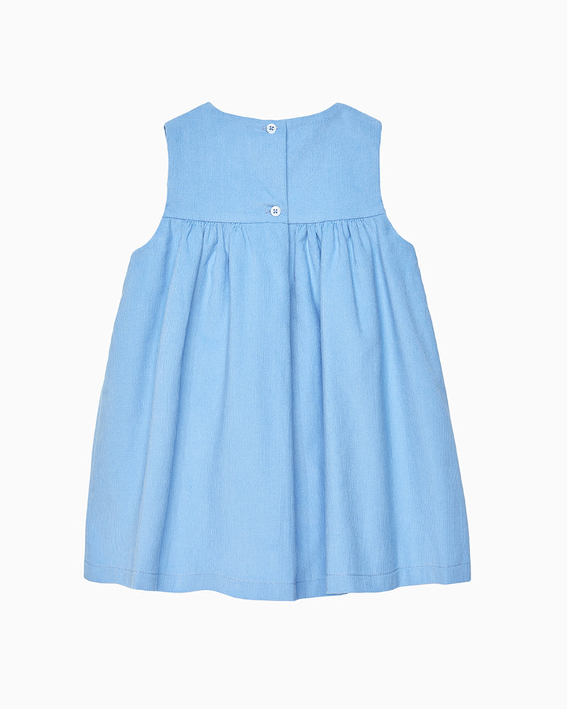 Baby Duck Smocked Pinafore in Blue Cord