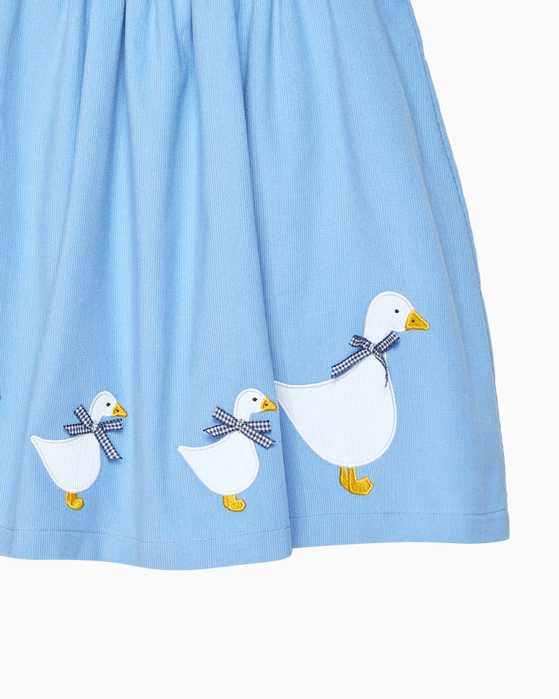 Baby Duck Smocked Pinafore in Blue Cord