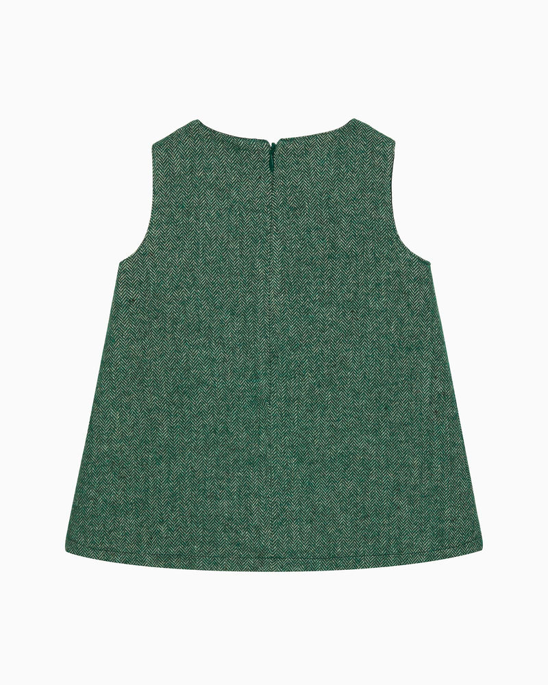 Baby Georgina Bow Dress in Green Herringbone