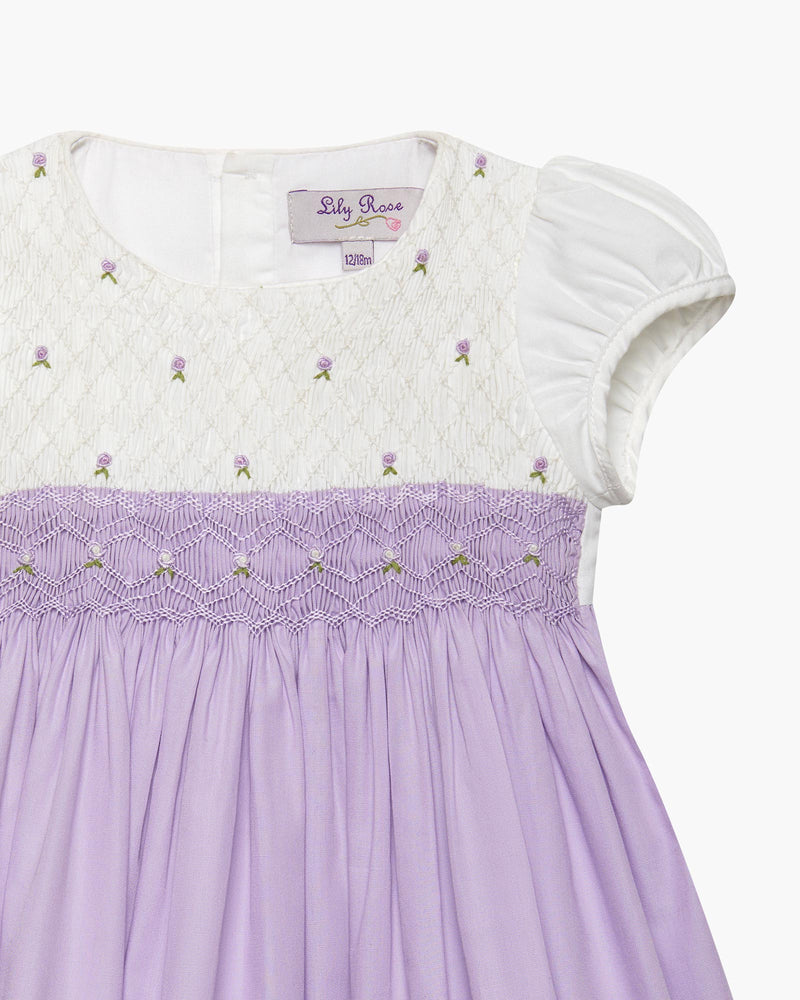 Baby Rose Hand Smocked Dress in Lilac