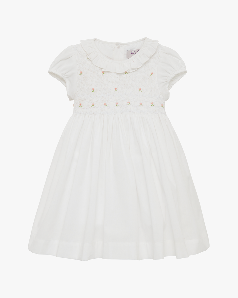 Baby Willow Rose Hand Smocked Dress in White