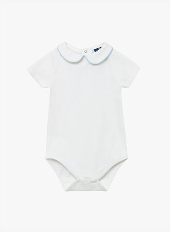 Baby Short-Sleeved Milo Bodysuit in White/Blue