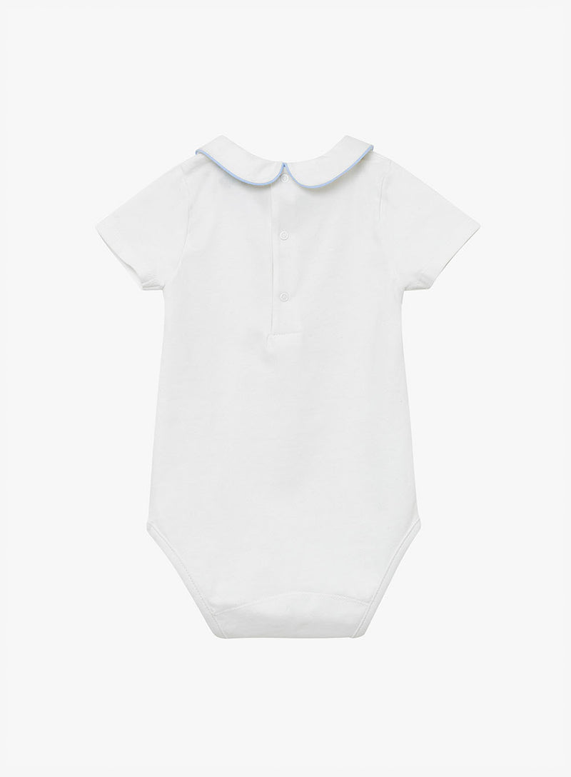 Baby Short-Sleeved Milo Bodysuit in White/Blue
