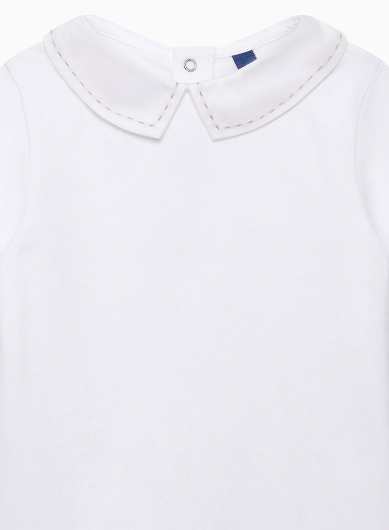Baby Long Sleeved Monty Stitched Bodysuit in White/Oatmeal