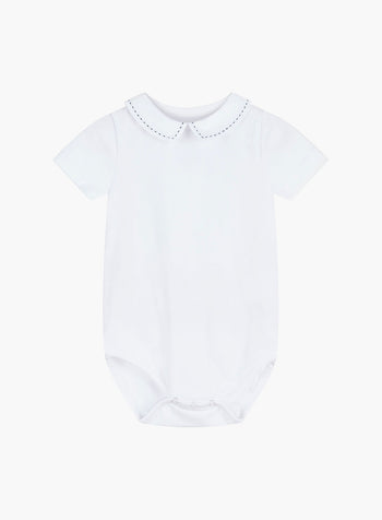 Baby Short-Sleeved Monty Stitch Bodysuit in White/Navy