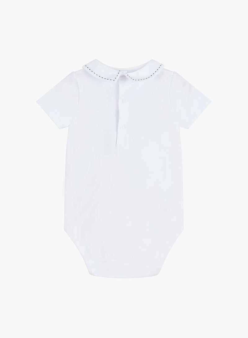 Baby Short-Sleeved Monty Stitch Bodysuit in White/Navy