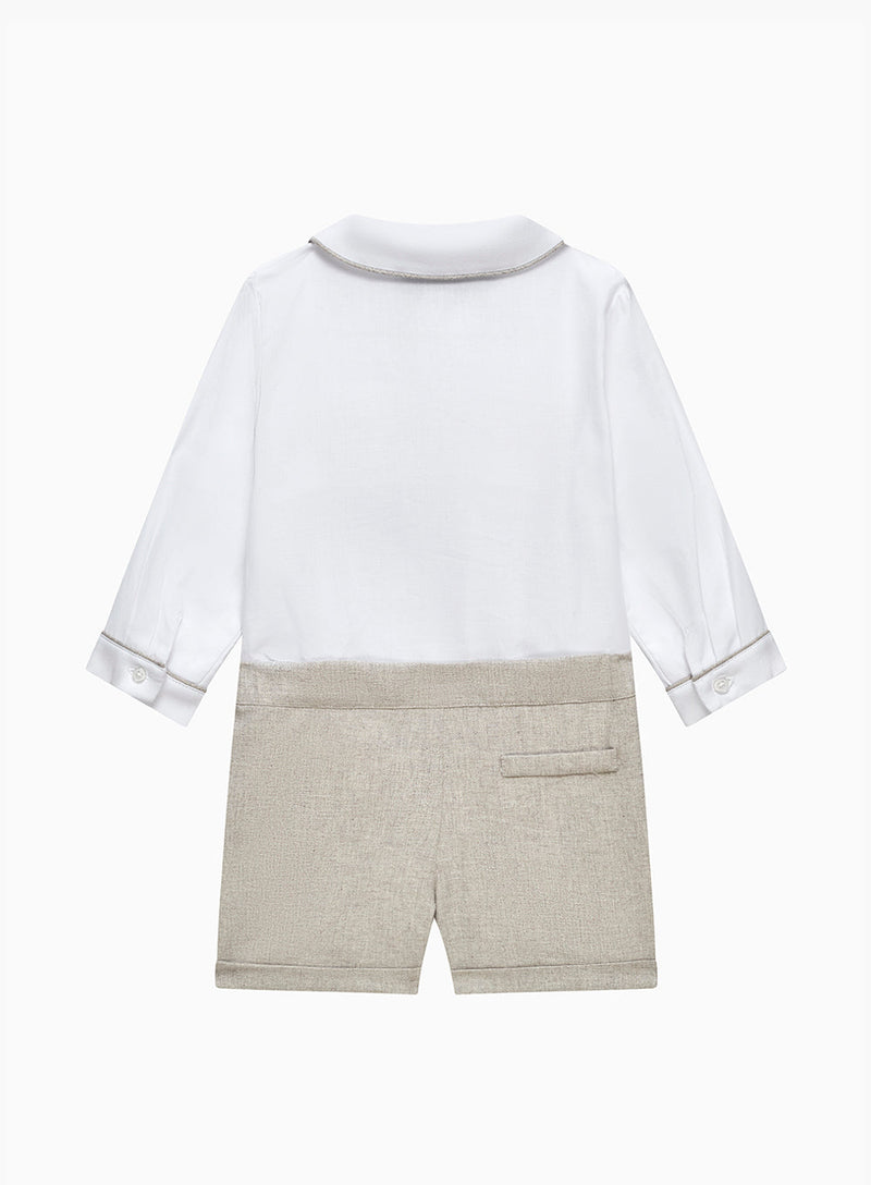 The Rupert Smocked Set in White/Oatmeal Flannel