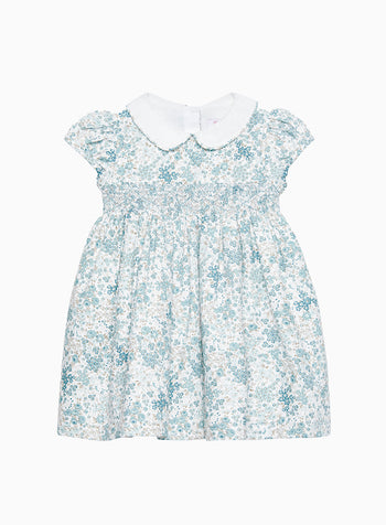 Baby Arabella Bloom Smocked Dress in Sea Blue Floral