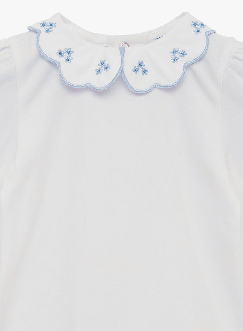 Baby Long Sleeved Petal Floral Bodysuit in White/Blue
