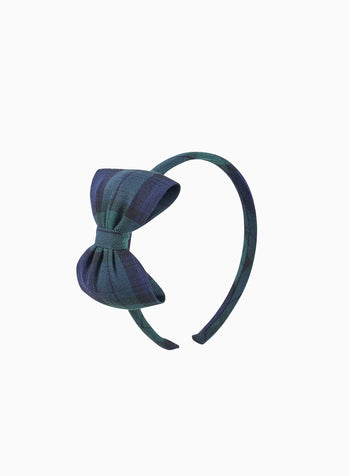 Big Bow Alice Band in Navy Plaid