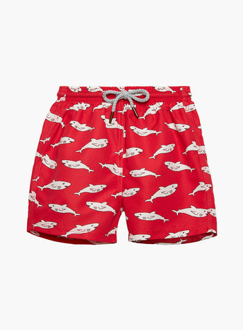 Boys Swimshorts in Red Shark