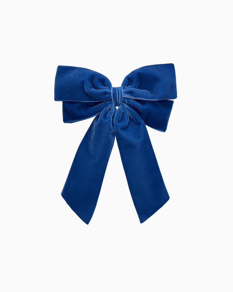 Lily Rose Clip Extra Large Velvet Bow Hair Clip in Blue Azure