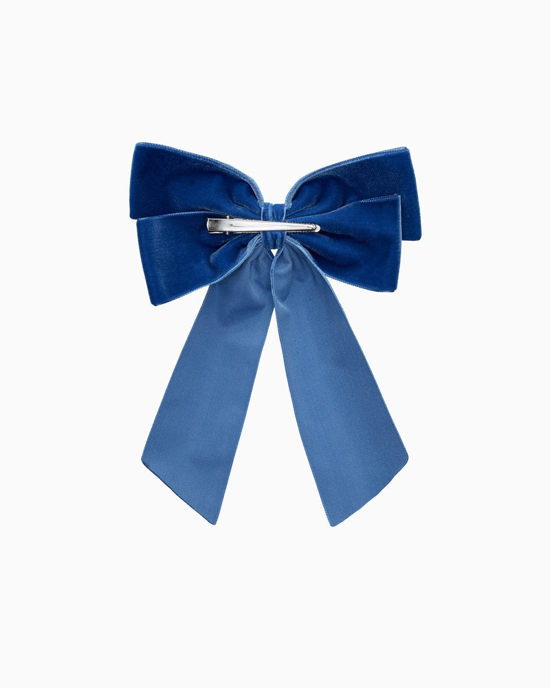 Lily Rose Clip Extra Large Velvet Bow Hair Clip in Blue Azure