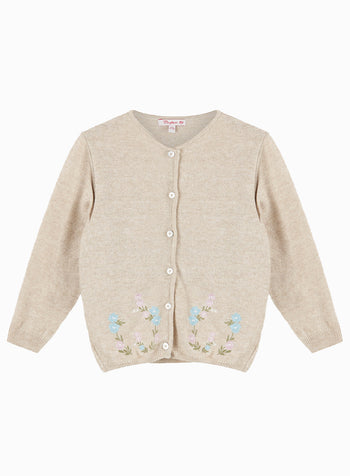 Emily Embroidered Cardigan in Oatmeal