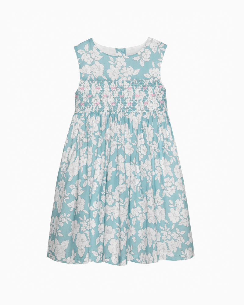 Confiture Dress Molly Smocked Pinafore in Teal Floral