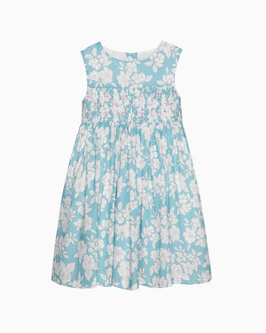 Molly Smocked Pinafore Dress in Teal Floral