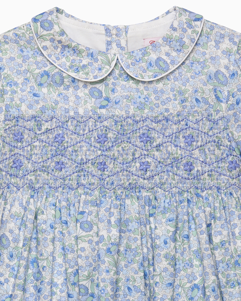 Arabella Floral Smocked Dress in Blue