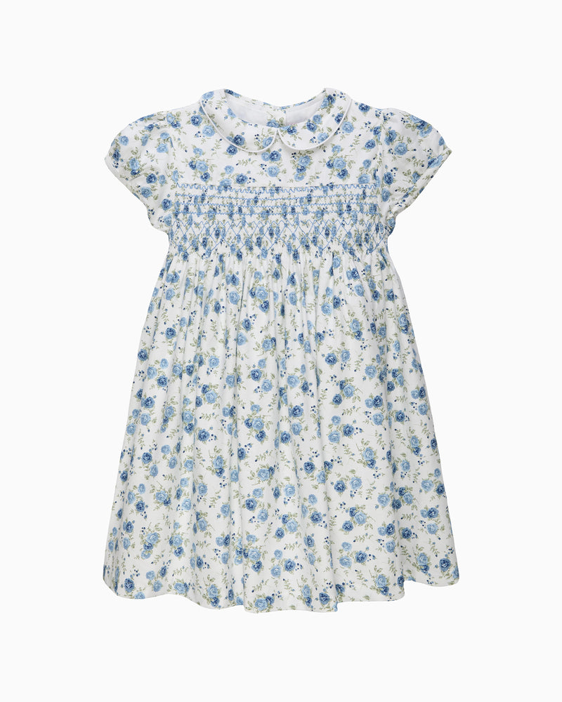 Arabella Rose Floral Smocked Dress in Blue