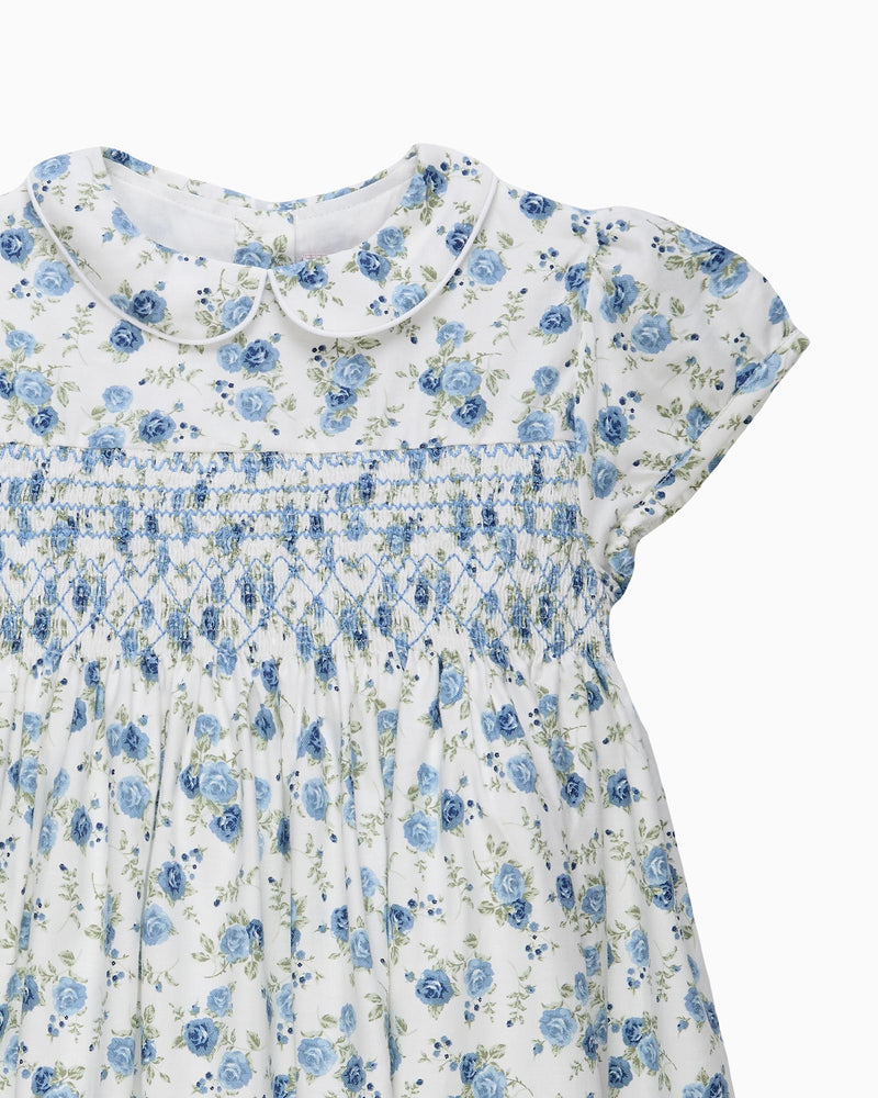 Arabella Rose Floral Smocked Dress in Blue