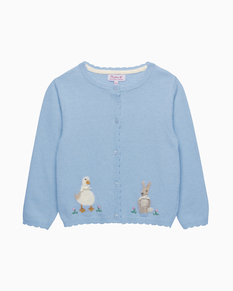 Duck and Bunny Cardigan in Cornflower