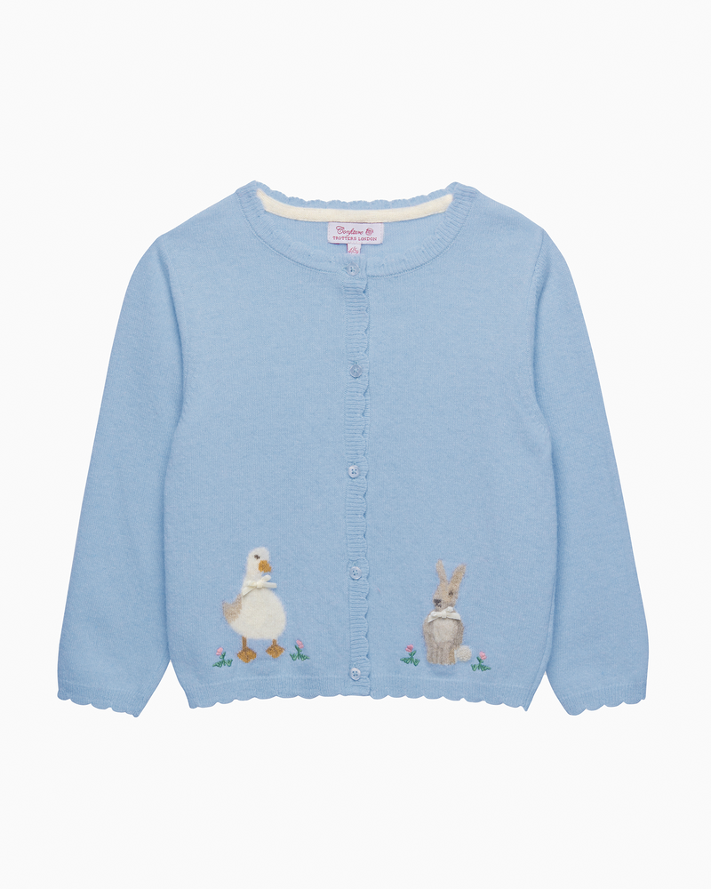 Duck and Bunny Cardigan in Cornflower