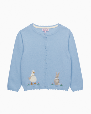 Duck and Bunny Cardigan in Cornflower