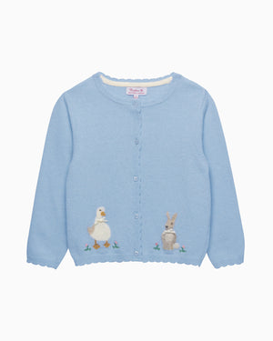 Duck and Bunny Cardigan in Cornflower