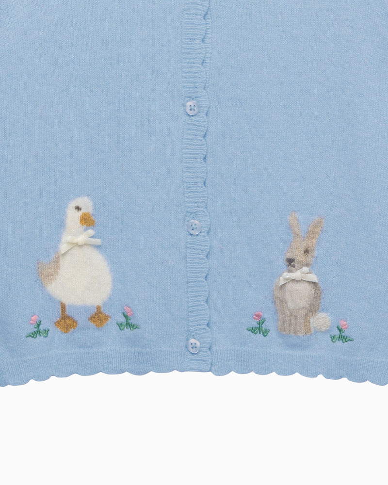 Duck and Bunny Cardigan in Cornflower
