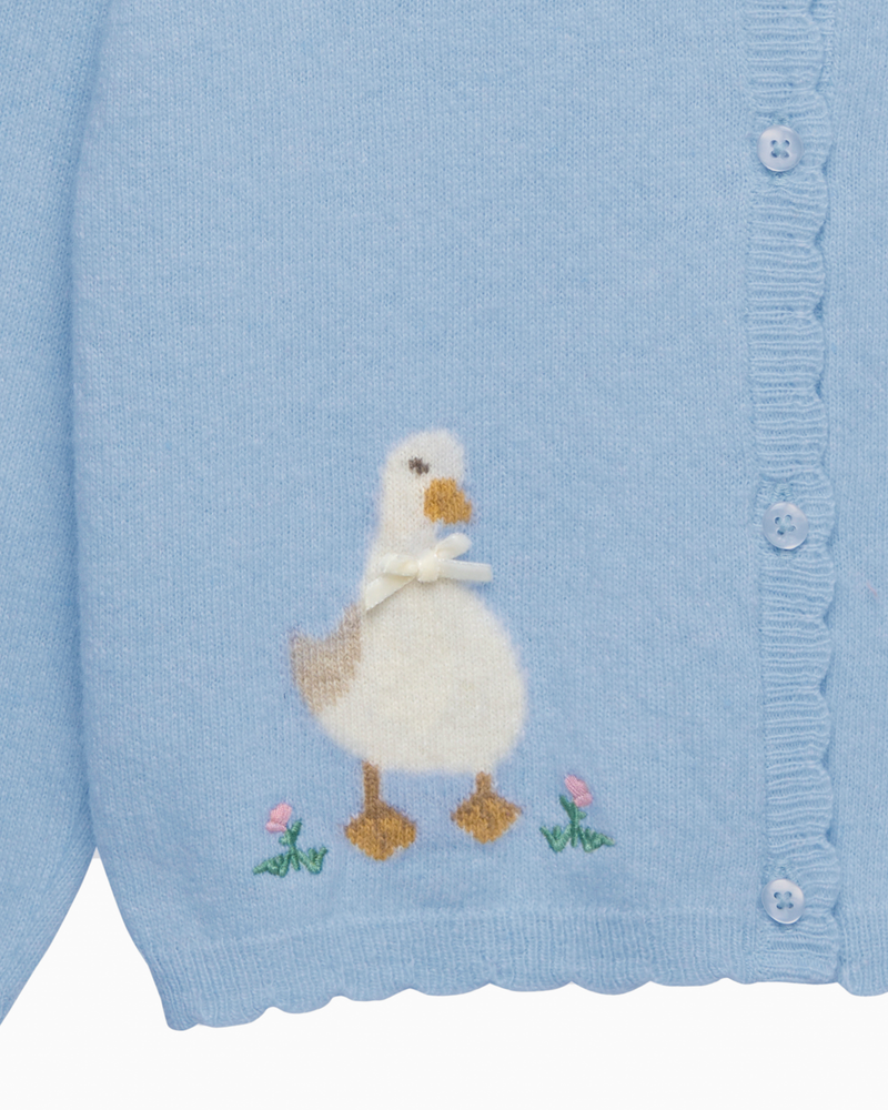 Duck and Bunny Cardigan in Cornflower