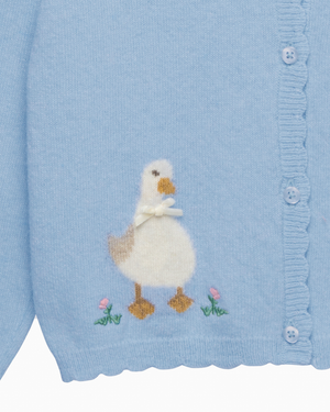 Duck and Bunny Cardigan in Cornflower