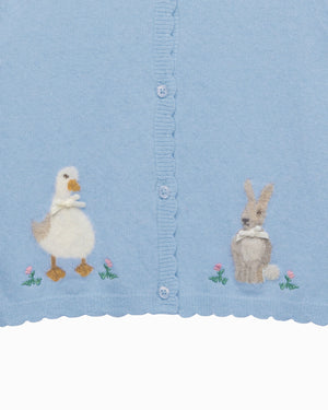 Duck and Bunny Cardigan in Cornflower