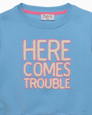 Confiture Sweatshirt Here Comes Trouble Sweatshirt in Blue/Pink