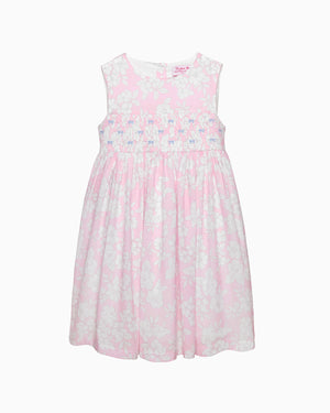 Molly Smocked Pinafore Dress in Pale Pink Floral