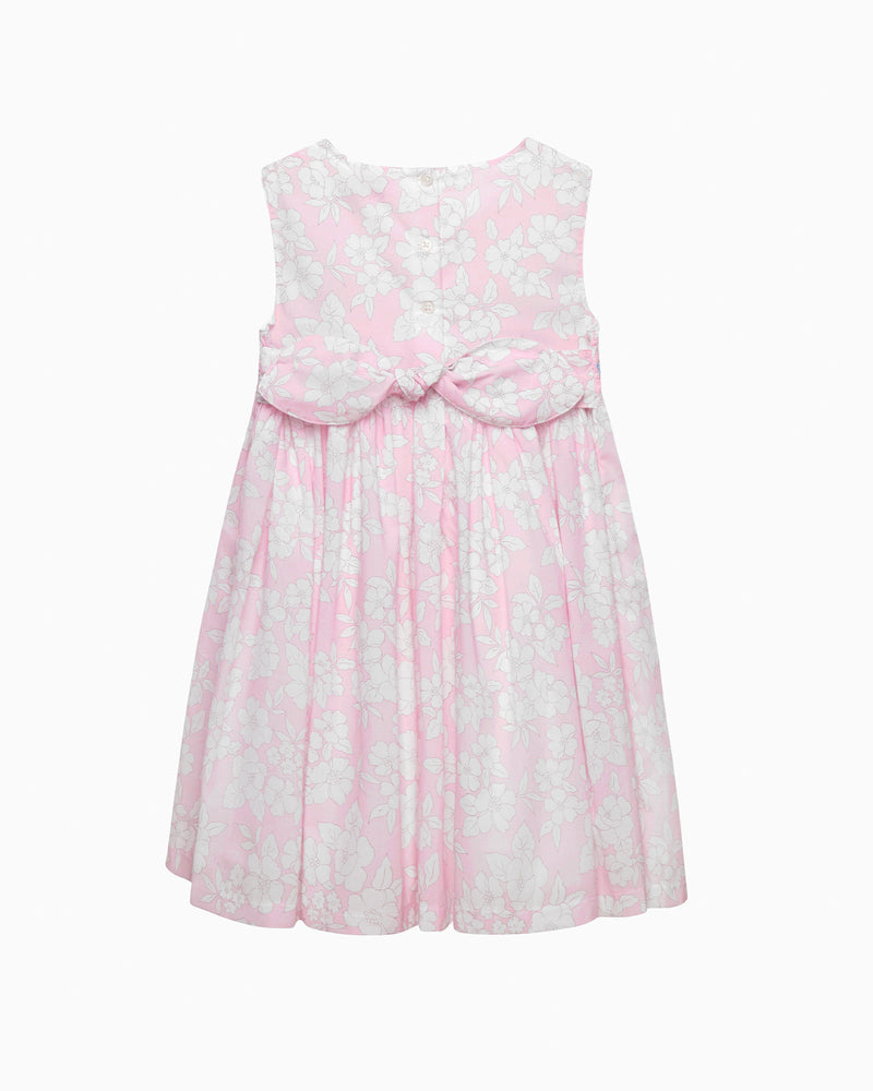 Molly Smocked Pinafore Dress in Pale Pink Floral