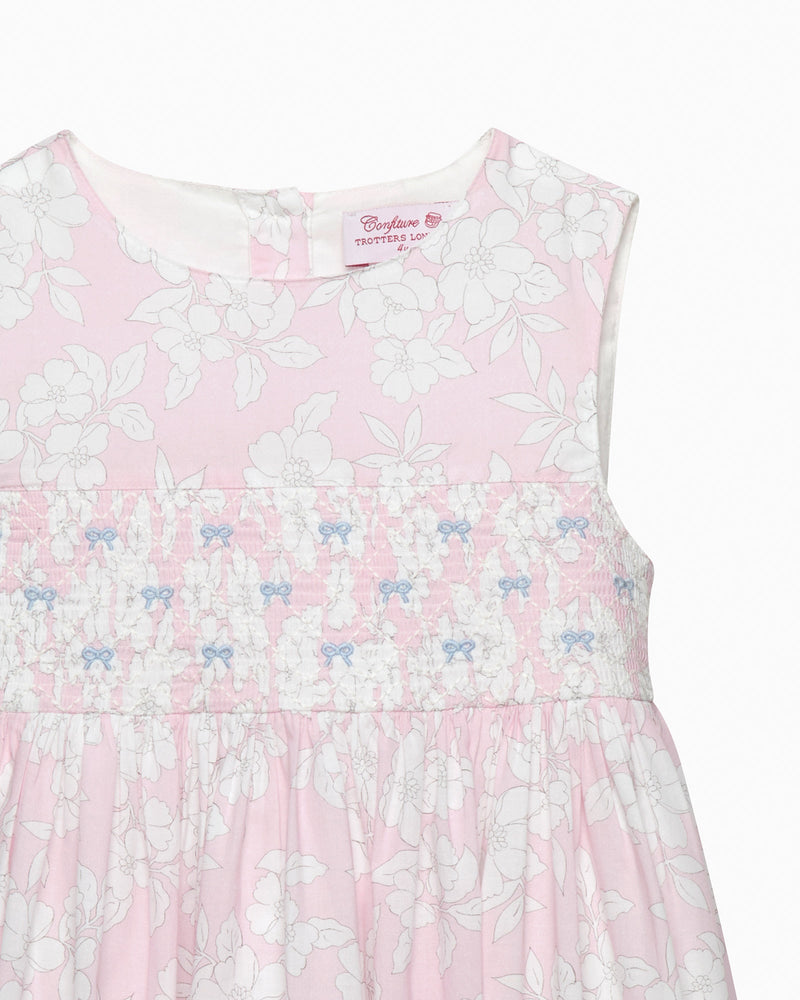 Confiture Dress Molly Smocked Pinafore in Pale Pink Floral
