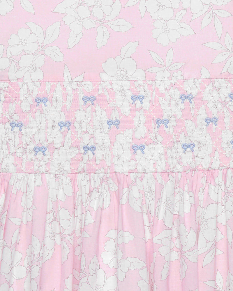 Molly Smocked Pinafore Dress in Pale Pink Floral