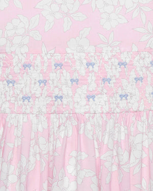 Molly Smocked Pinafore Dress in Pale Pink Floral
