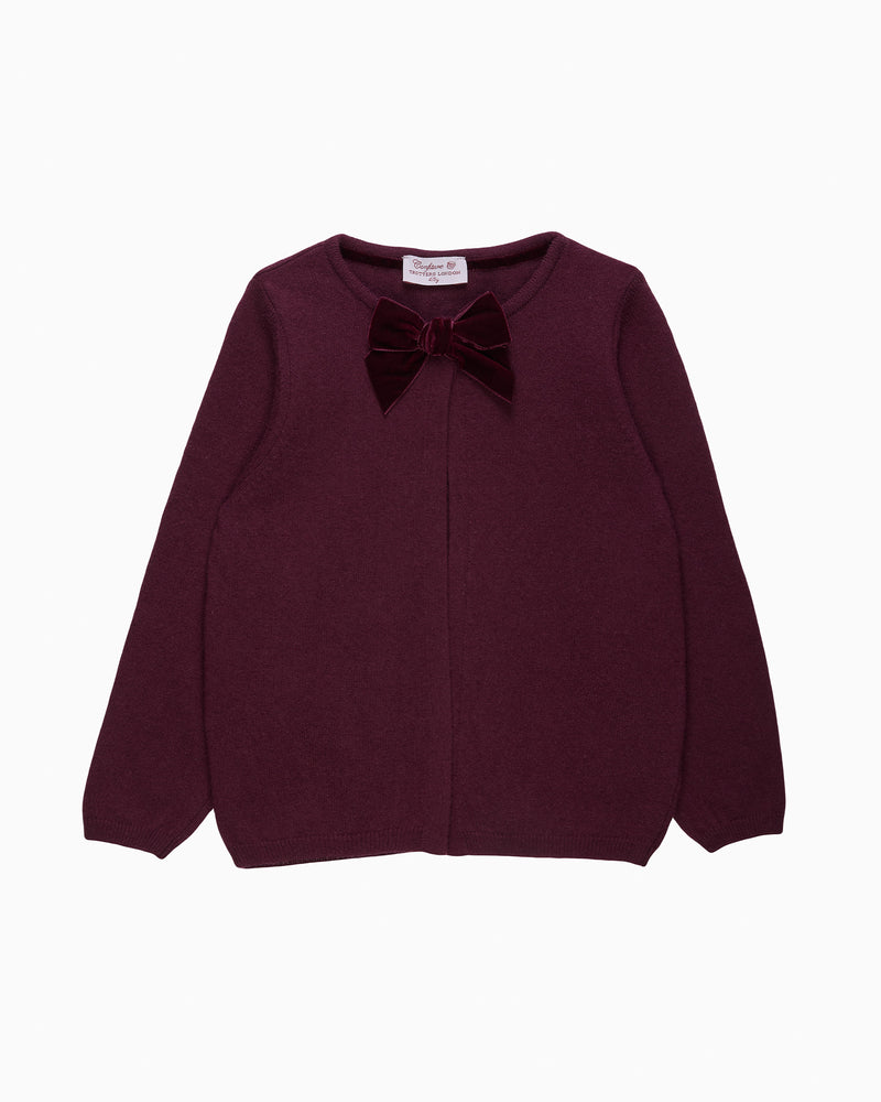 Velvet Big Bow Cardigan in Claret