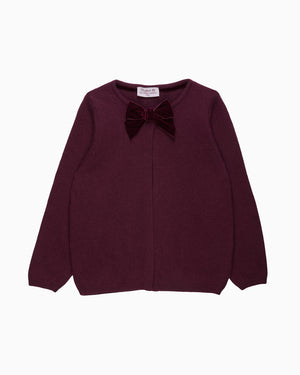Velvet Big Bow Cardigan in Claret